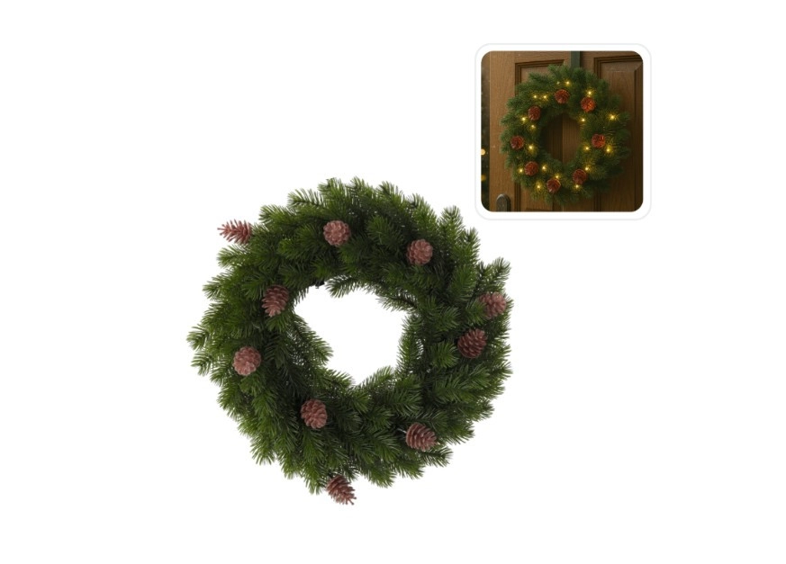 LED-es karácsonyi koszorú / kopogtató – 40 cm (elemes)