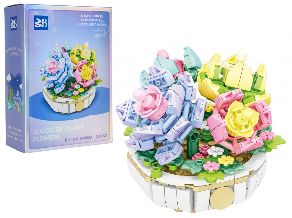 Színes virágok cserépben – 274 darabos építőkészlet