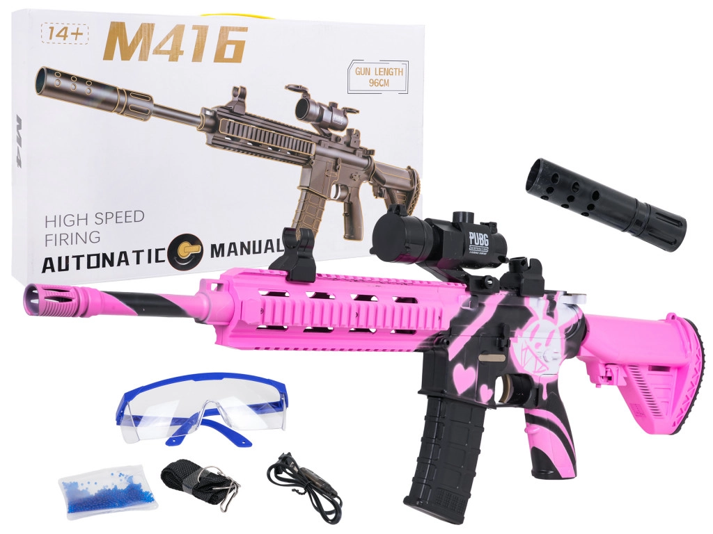 Rózsaszín M416 géligolyós puska + kiegészítők