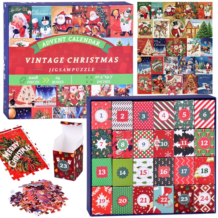 Adventi naptár PUZZLE – karácsonyi puzzle RETRO stílusban – 1 nagy képet alkot