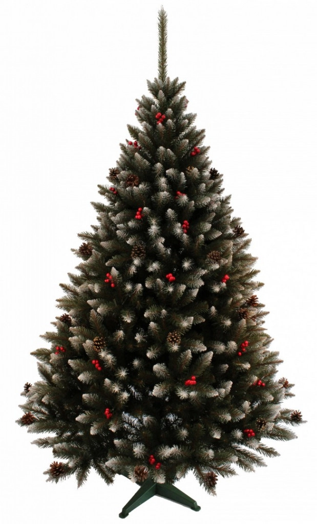 Műfenyő havas ágvéggel, tobozzal és piros berkenyével, 220cm