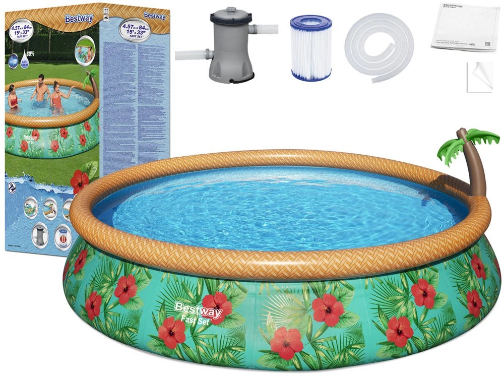 Bestway medence szett trópusi mintával – 457 cm x 84 cm méretű