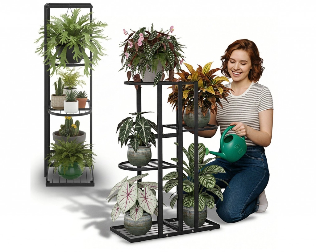 4 szintes virágtartó állvány – fém – fekete – 76 cm