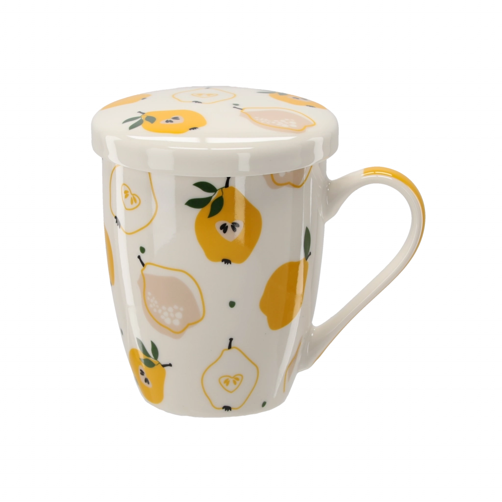 Porcelán bögre fedővel és szűrővel körte mintás 340 ml